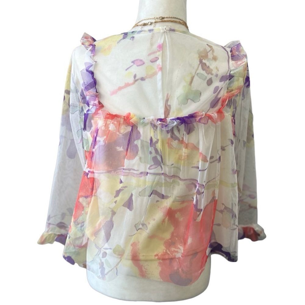 (NWT) Mimi Chica ruffled sheer cropped blouse ivory floral size medium - Picture 3 of 16
